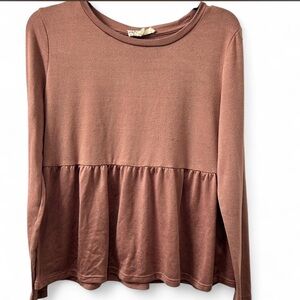 Pink Republic Soft Rust Brown with a light shade of mauve Long Sleeve Peplum Top